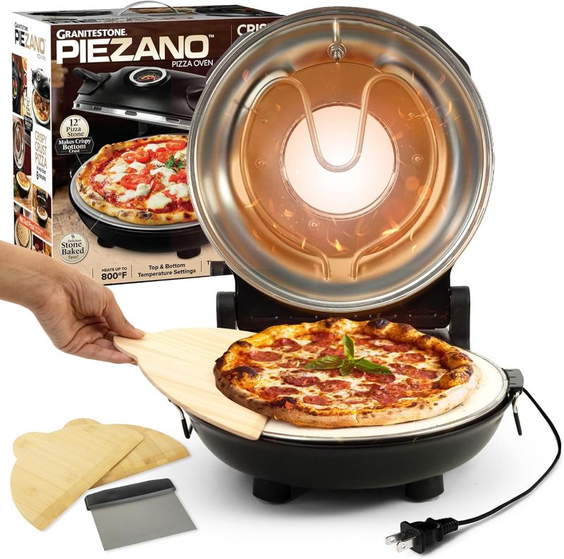 Photo 1 of PIEZANO Crispy Crust Pizza Oven by Granitestone – 12 Inch Electric Pizza Oven Indoor Countertop Maker with Ceramic Stone Heats up to 800?F for Delicious Stone Baked Pizzeria Style Pizza at Home