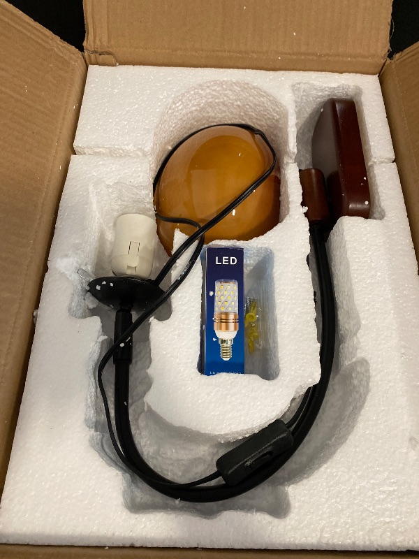 Photo 1 of Modern Decoration Wall Sconce Mid Century with White Milk Glass Vintage Industrial Wood Wall Light Hardwired Smoke Grey Amber Farmhouse Reading Wall Lamp for Bedroom Living Room Bedside