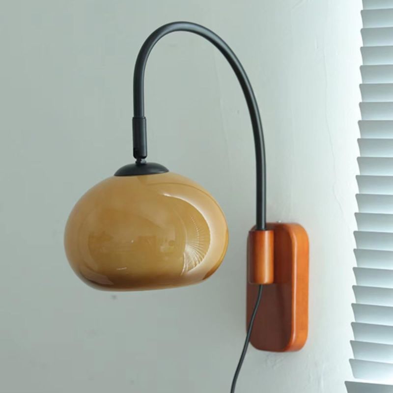 Photo 1 of Modern Decoration Wall Sconce Mid Century with White Milk Glass Vintage Industrial Wood Wall Light Hardwired Smoke Grey Amber Farmhouse Reading Wall Lamp for Bedroom Living Room Bedside