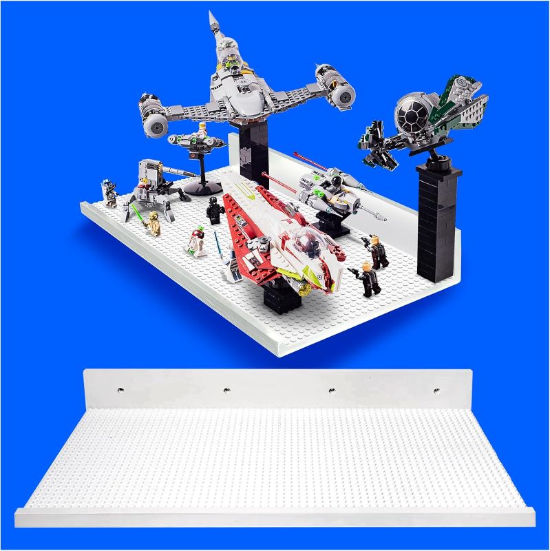 Photo 1 of XL Shelves Floating Shelves for Building Block Display - Compatible as a Lego Display Shelf - Floating Shelves for Wall - Works with Major Building Blocks - White, 2-Pack