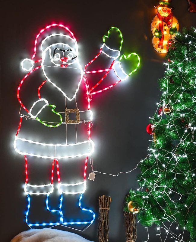 Photo 1 of 5FT 273 LED Santa Claus Light, Colorful Neon Light Sign Animated Christmas Decoration for Indoor Outdoor Yard Home Garden Christmas Festival Party Decoration