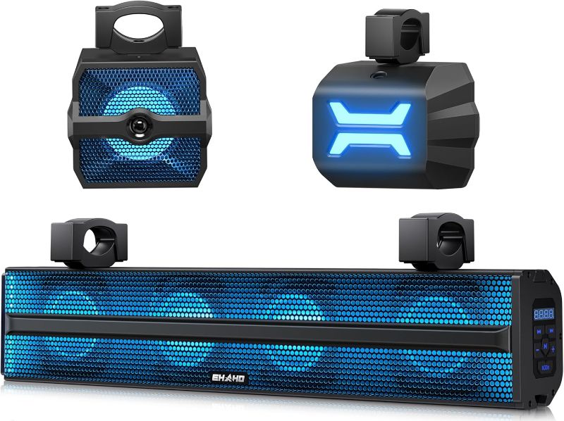 Photo 1 of 2.1CH Stereo UTV Sound Bar (Subwoofer) and Speakers, 26 Inch Bluetooth ATV Soundbar with RGB Lights, Waterproof Golf Cart Speakers, Marine Sound bar Compatible with SXS Polaris RZR Can-Am
