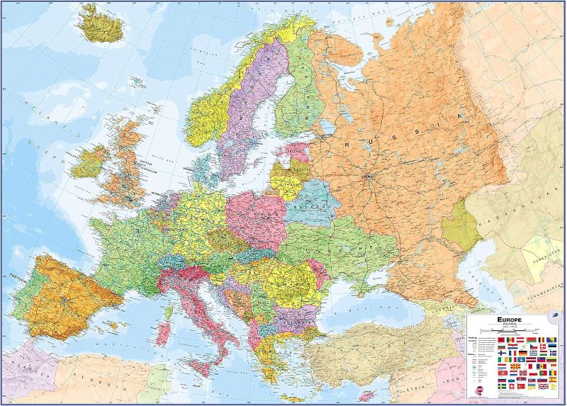 Photo 1 of Maps International Large Political Europe Educational Wall Map Poster - Front Sheet Laminated - 33.1 x 46.8 inches