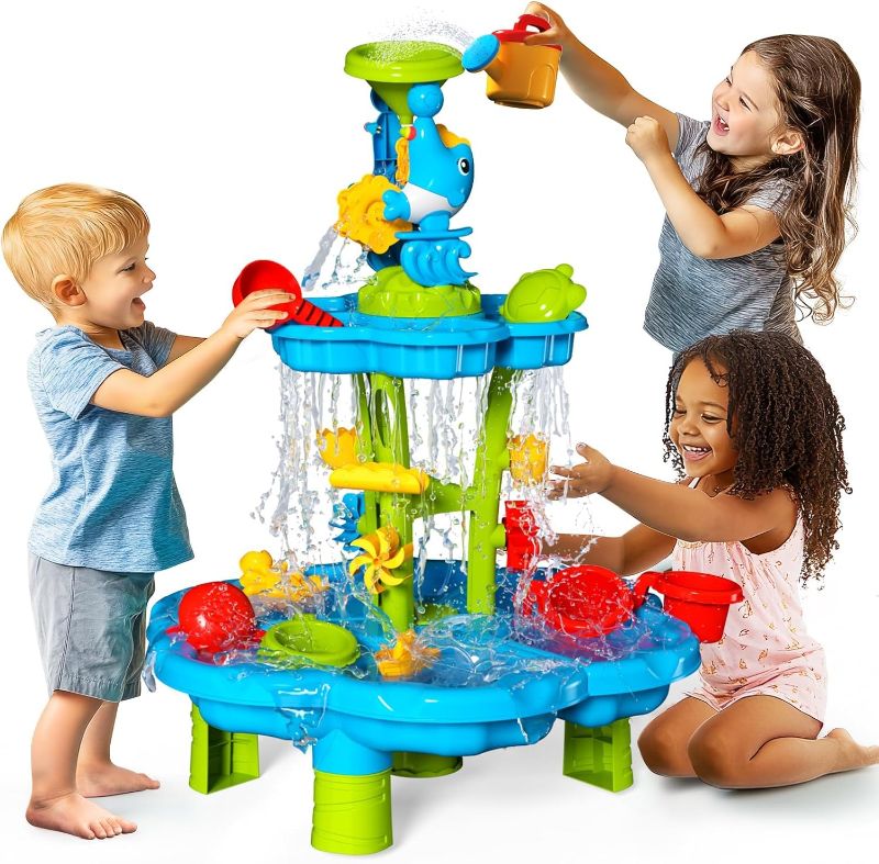 Photo 1 of CozyBomB™ Water Table for Toddlers 3-5 | Outdoor Toys Water Play Table, Magnetic Fishing Toy Game, Summer Splash Pond Showers Sand Activity, Sensory Party Birthday Gift Kids Ages 4-8 9-12 (2-Tiers)