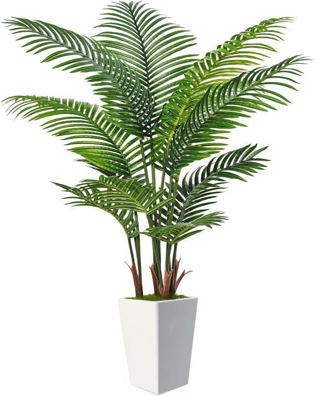 Photo 1 of 6FT Artificial Palm Tree, Tall Faux Palm Tree Indoor with Fake Plants Tall, Artificial Plants with Lifelike Leaves for Home Office Decor (White)