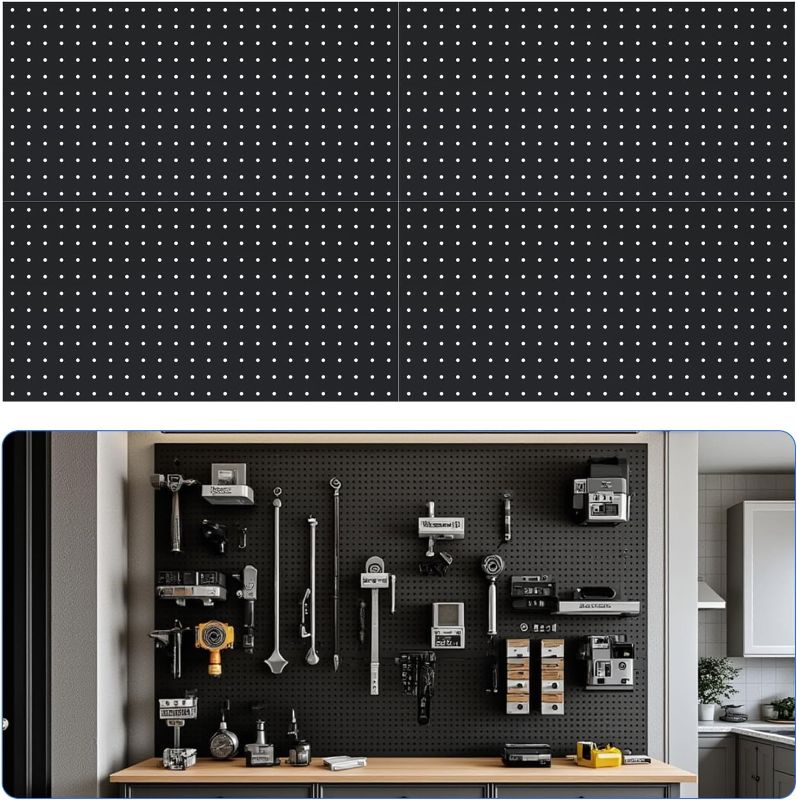 Photo 1 of 4Pack Peg Board 24" x 12", Metal Pegboard for Tools, Black Garage Storage Wall Panel, Heavy Duty Wall Organizer for Walls Home, Workshop, Office, Kitchen, Craft Supplies