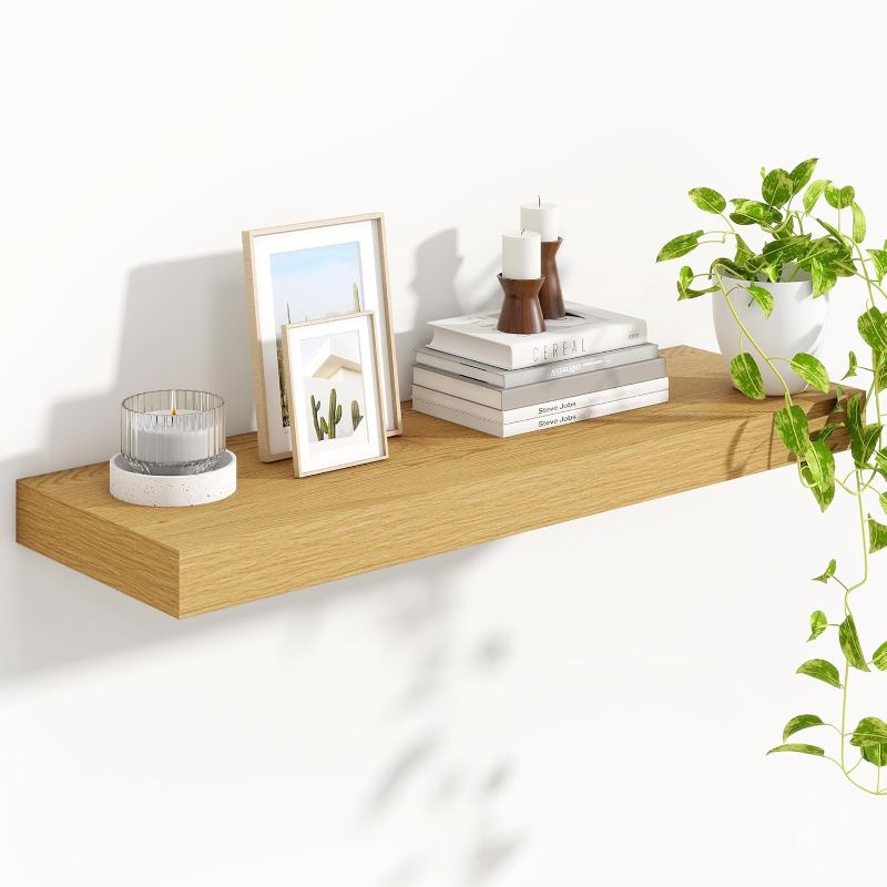 Photo 1 of Heimlove 36 Inch Floating Shelves for Wall,10 Inch Deep Wood Shelves with Invisible Brackets,Wall Mounted Storage & Display Shelves for Bedroom,Living Room,Kitchen,Office,Oak Color