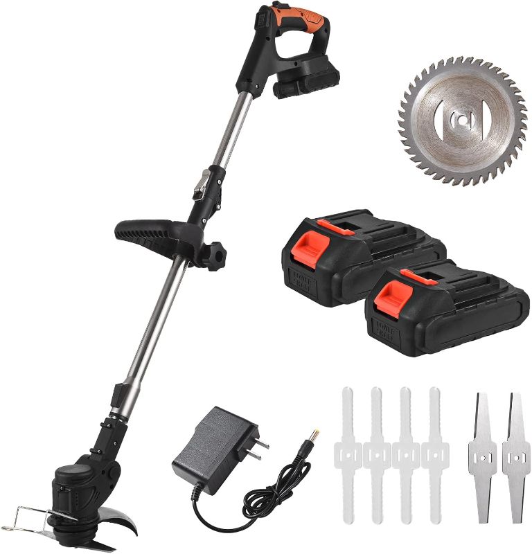 Photo 1 of Eater, Cordless Grass Trimmer Weed Wacker 21V Weed-Wacking Machine with LCD Screen Lightweight Adjustable Height Metal Cutting Blade for Garden and Yard Bush Mowing