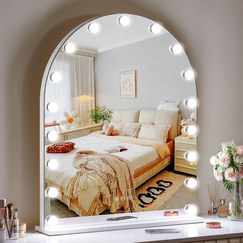 Photo 1 of Vanity Mirror with Lights Makeup Mirror with Lights 17 Dimmable Bulbs Hollywood Lighted Makeup Mirror 3 Color Lighting Modes Wall Mount/Tabletop