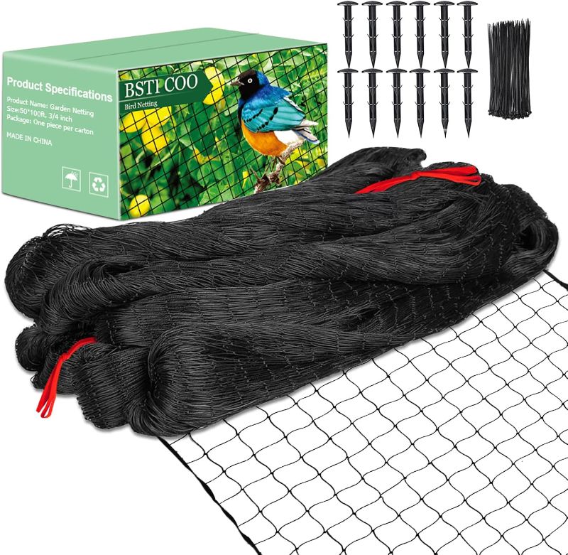 Photo 1 of Bird Netting 50'x100' with 3/4" Mesh Hawk Net for Chicken Run,Poultry Netting Heavy Duty Nylon Aviary Net for Chicken Coop Roof Garden Nettings for Fruit Trees Plant
