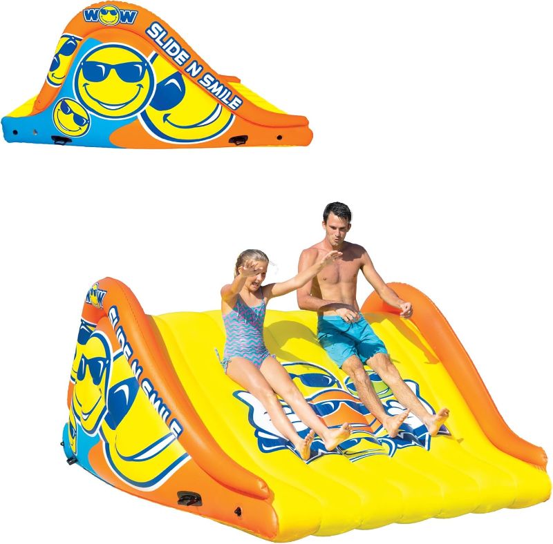 Photo 1 of WOW Sports - Sports Slide N Smile - Inflatable Floating Giant Water Slide For Adults & Children - Pool Accessory - Perfect for Lake & Pool Parties - 2 lanes (9 ft)