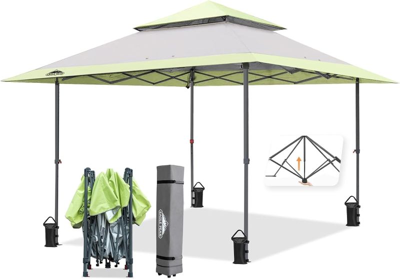 Photo 1 of EAGLE PEAK 13x13 Straight Leg Pop Up Canopy Tent Instant Outdoor Canopy Easy Single Person Set up Folding Shelter w/Auto Extending Eaves 169 Square Feet of Shade (Gray)