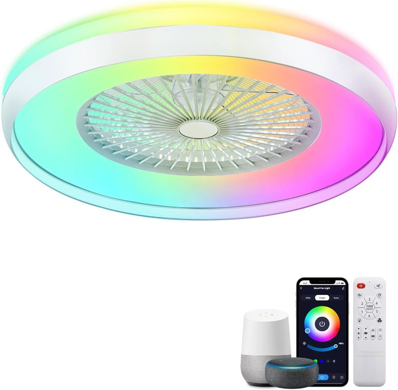 Photo 1 of 24" Ceiling Fans with Lights RGB Low Profile flush Mount LED Color Changing