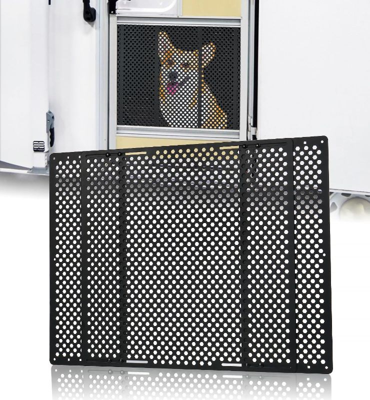 Photo 1 of Aluminum Alloy RV Entry Screen Door Grille Adjusts from 22"- 31.5", Adjustable RV Door Screen Protector, Black