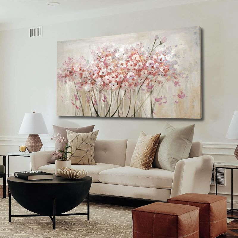 Photo 1 of White Floral Oil Painting Canvas Art Wall Decor Modern Botanical Picture Graffiti Wall Art for Bedroom Living Room Kitchen Office 24" x 48"