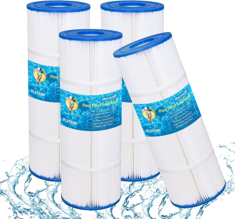 Photo 1 of 4 Pack PLFCC80 Pool Filter Cartridge, Pool Filters for Above Ground Pools Compatible with Pentair Ccp320, Ultral-A5, Unicel C-7470, 178580, Filbur FC-1976, 817-0081, R173573, L X Od:20"X7", 4x80 Sq.Ft.