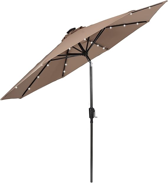 Photo 1 of 9FT Solar Umbrella 32 LED Patio Umbrellas with Tilt and Crank,Table Market Outdoor Umbrella for Garden,8 Ribs