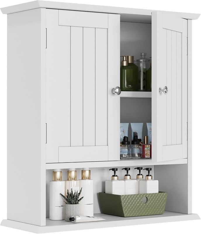 Photo 1 of White Bathroom Cabinet Wall Mounted, Small Bathroom Medicine Cabinet with 2 Door Adjustable Shelves, Bathroom Wall Cabinet Over Toilet for Laundry Room Kitchen