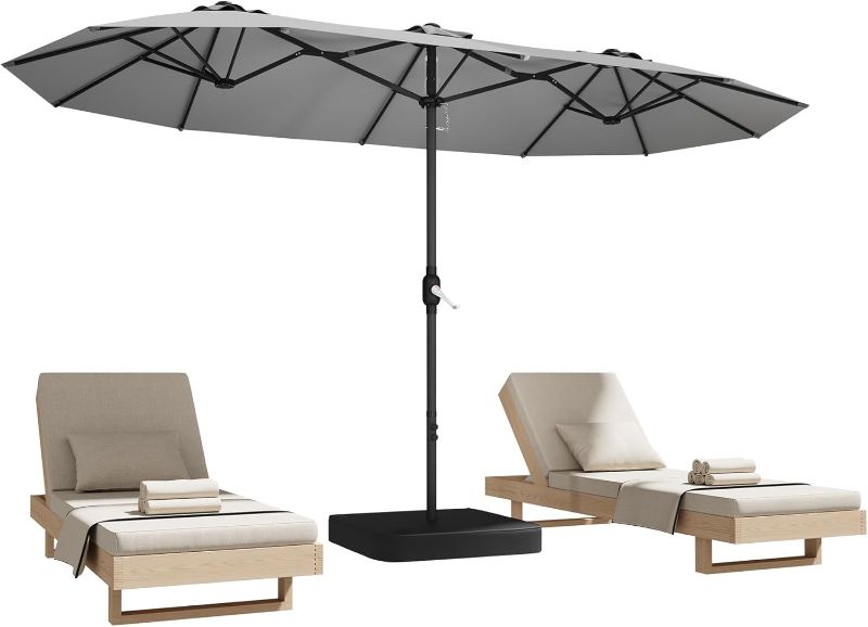 Photo 1 of 15ft Patio Umbrella with Base,Large Outdoor Double-Sided Rectangle Umbrella with Crank Handle, Market Umbrella for Poolside Garden Deck Backyard Beach Pools, Gray