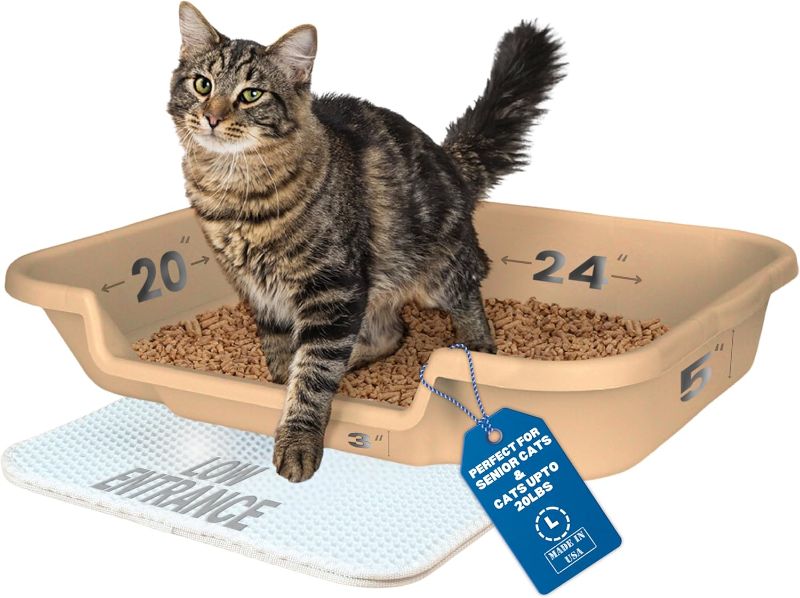 Photo 1 of KittyGoHere Senior Cat Litter Box 1 Pack, Large Beach Sand Low Entrance Kitty Litter Box, Sized for Cats Comfort, Perfect for Senior and Arthritic Cats, Made in USA