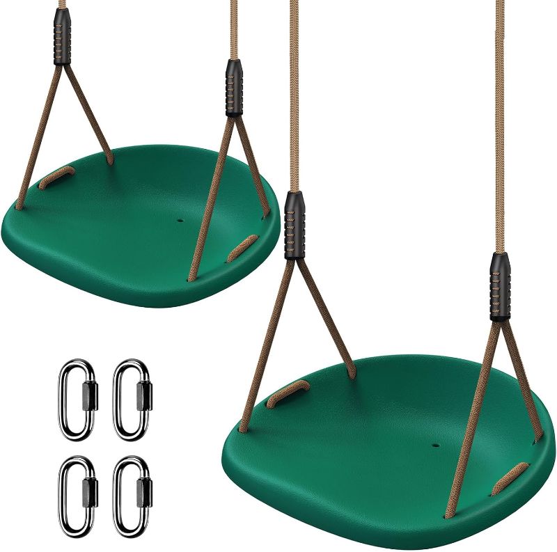 Photo 1 of BeneLabel 2 Pack 500LB Capacity Heavy Duty Swing Seat with Wider Seat Board & Height Adjustable Rope from 4.8ft to 6.7ft Green Swing Set Swings for Backyard Patio Garden Playground