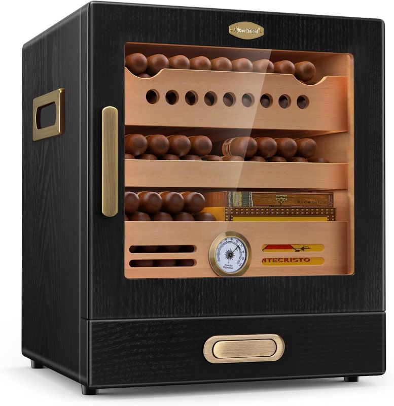 Photo 1 of COOL KNIGHT Cigar Humidor Cabinet, Cigar Cabinet Humidor with Spanish Cedar Wood Drawer, Precision Hygrometer, 2 Humidifiers and Cigar Accessories Drawer, Christmas for Cigar Lovers