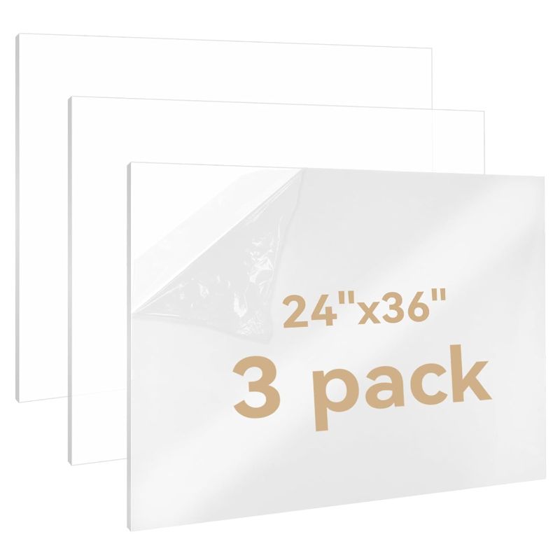 Photo 1 of 3PACK Plastic Sheets 1/8" Thick 24×36’’ Plexiglass Sheets Clear Acrylic Sheets Panels Cut to Size Clear for Craft Projects DIY Display,Picture Frame and Sign
