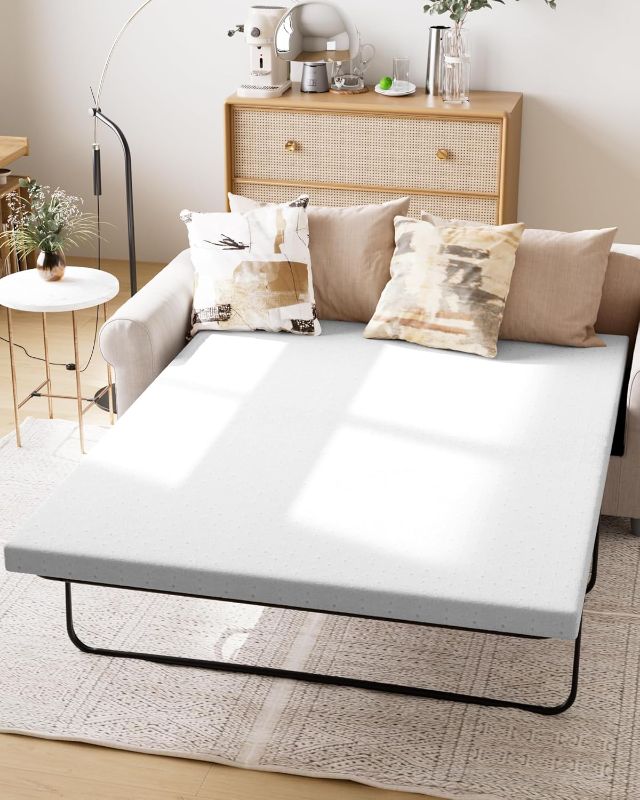Photo 1 of 4" [Queen] Sofa Bed Mattress Replacement, Memory Foam Sofa Mattress Topper with Ultra Soft Cover, CertiPUR-US Certified, Grey