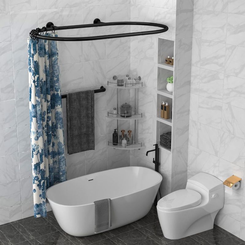 Photo 1 of Aluminum Alloy Oval Shower Curtain Rod Hoop Square Shape Bathroom Rod for Clawfoot Tub Free Standing Tubs (Black)