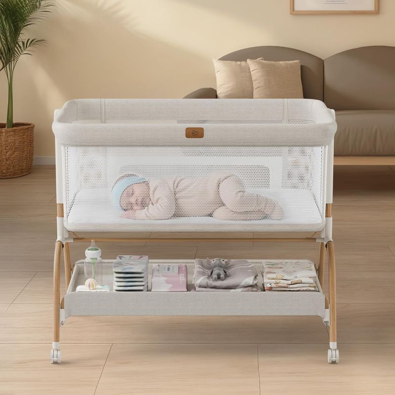Photo 1 of Baby Bassinet Bedside Crib, 3-in-1 Baby Bassinet Bedside Sleeper with Mattress and Soft, Breathable Sheet, Full-Mesh Sides, 6-Height Adjustable, Stable and Secure Crib for Newborns