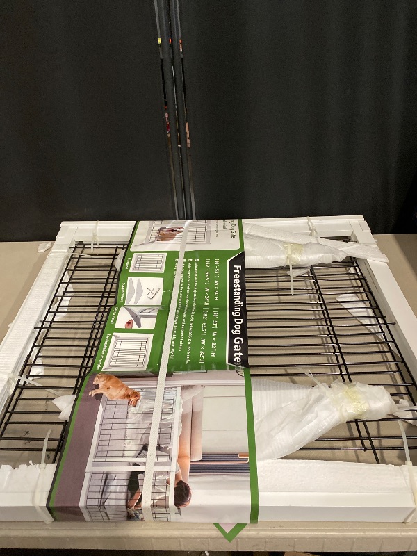 Photo 1 of ZJSF Freestanding Foldable Dog Gate for House Extra Wide Wooden White Indoor Puppy Gate Stairs Dog Gates Doorways Tall Pet Gate 4 Panels Fence