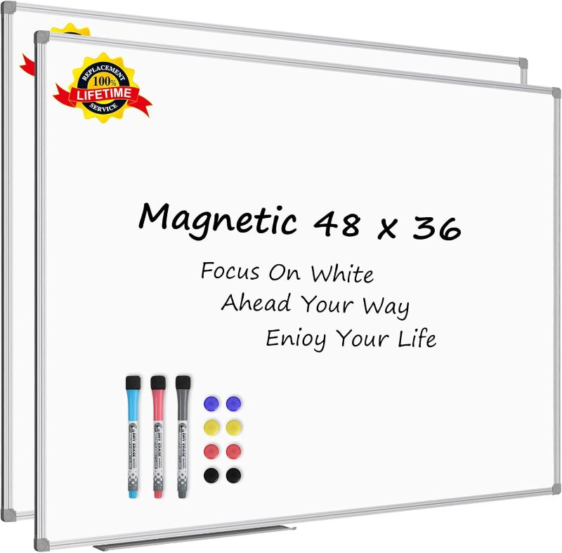 Photo 1 of Lockways 48 x 36 Inch White Board 2 Pack | Dry Erase Boards Magnetic Whiteboard for Office School and Home