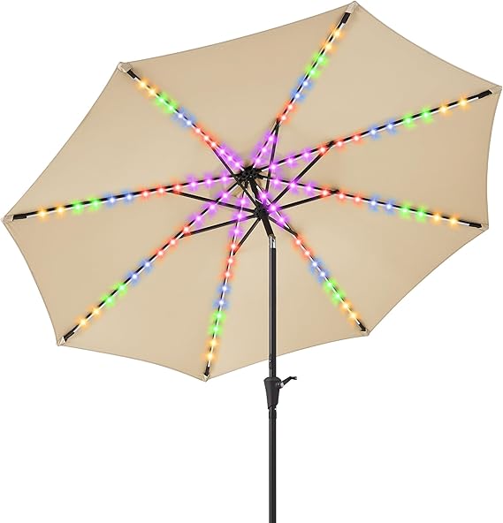 Photo 1 of 7.5/9/10 ft Outdoor Patio Umbrella with Solar Lights - Small Heavy Duty Beach/Table/Pool/Deck/Market Umbrella, Dual Charging, Tilt, APP & Button Control, UV/Fade-Resistant