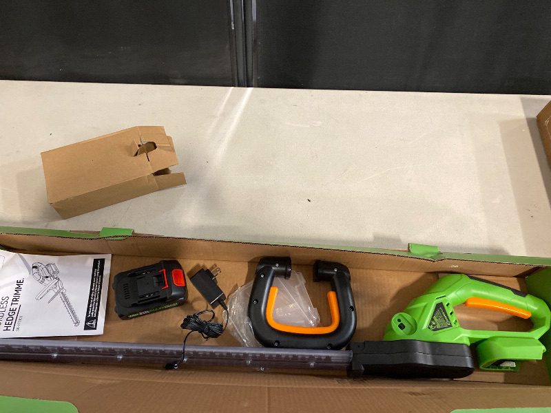 Photo 1 of Saker Cordless Hedge Trimmer, 20” 22V Electric Bush Trimmer Handheld Shrub Trimmer, Lightweight Hedge Clippers with Dual-Action Blades, 9/16" Cutting Capacity, 2 Batteries and Charger Included
