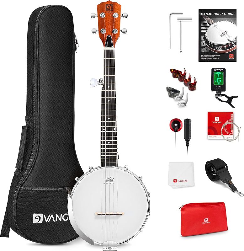 Photo 1 of Vangoa 5 String Banjo 26 Inch, MINI Travel Banjo Beginner Kit with Remo Head, Open Back & Closed Solid Back with beginner Kit, Comfortable Carrying Bag