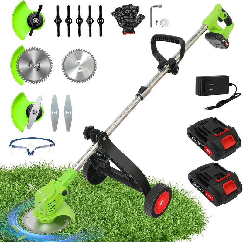 Photo 1 of Cordless  Wacker, Electric Grass Trimmer with 2pcs 21V Batteries, 3 in 1 Stringless Trimmer, Battery Powered Lawn Edger with Wheels, Lightweight Brush Cutter for Garden Yard Lawn