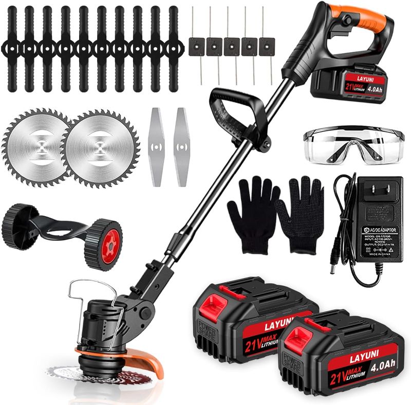 Photo 1 of Electric  Wacker Cordless Weed Eater Battery Powered with 5 Types Blade, 3 in 1 Cordless Grass Trimmer/Brush Cutter with 2X 21V 4.0Ah Batteries for Lawn, Garden