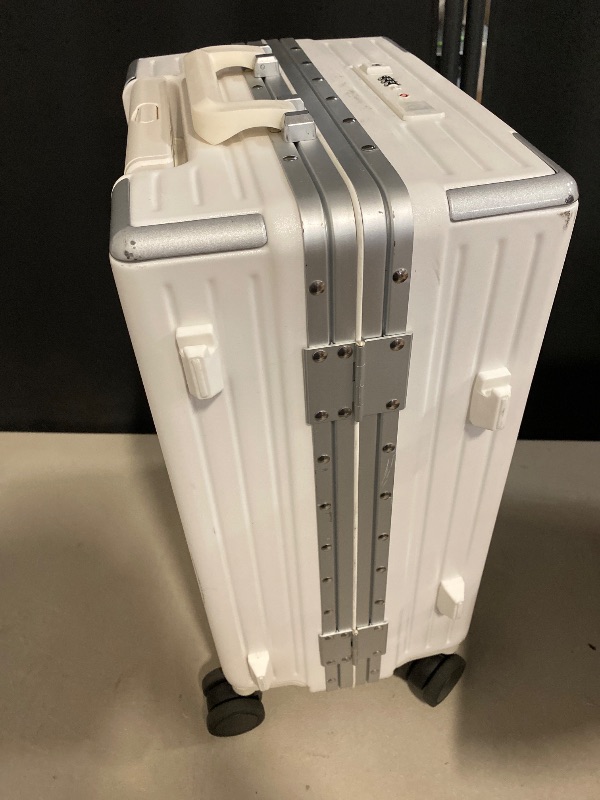 Photo 1 of UrbanExplorer 24 Inch Check-In Aluminum Frame Luggage, ABS+PC Hard Shell Suitcases with Spinner Wheels TSA Approved Checked Luggage, Zipperless Suitcases with Cup Holder, White