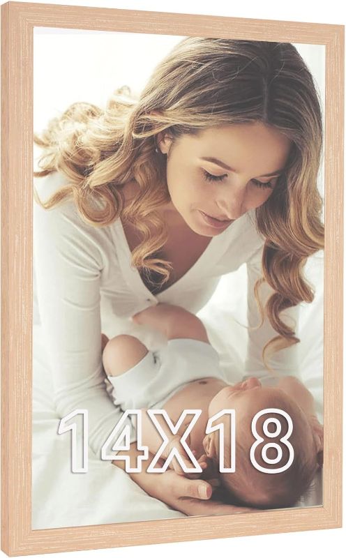 Photo 1 of 14x18 Frame Natural Woodgrain,Rustic 18x14 Picture Frame Beige, Art Pic Hanging Poster Frame, 14 by 18 Gallery Family Concert Portrait Photo Frame Anniversary/Birthday/Wedding/Thank you/Christmas Gift