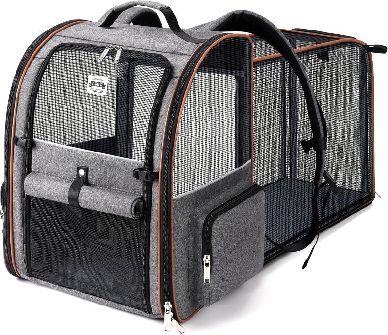 Photo 1 of Lekebobor Large Cat Backpack Carrier Expandable Pet Carrier Backpack for Small Dogs Medium Cats Fit Up to 18 Lbs, Dog Backpack Carrier, Foldable Puppy Backpack Carrier for Travel, Hiking,Grey