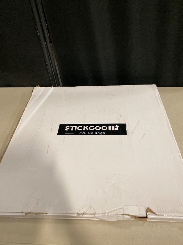 Photo 1 of STICKGOO PVC Ceiling Tiles, 2'x2' Glue Up Ceiling Panel White to Prevent Breakage Cover 48 Sq. Ft, Pack of 12 Tiles