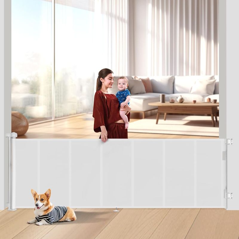 Photo 1 of Upgraded 120 inch Retractable Baby Gates Extra Wide with Reinforced Strip Design to Prevent Crawling Through, 10 Foot Retractable Dog Gate, 34" Tall, Retractable Gate for Indoor/Outdoor