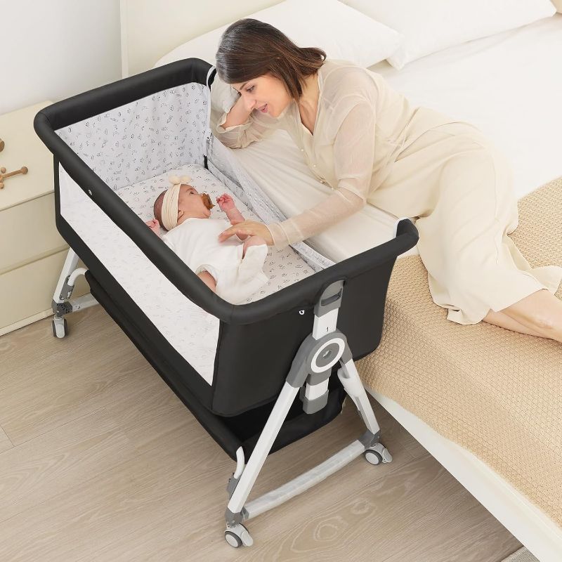 Photo 1 of 4-in-1 Baby Bassinet Bedside Sleeper for Newborns - Baby Rocking with 6 Adjustable Heights and 360° Locking Wheels | Portable Infant Crib with Storage Basket and Mosquito Net | Breathable Mesh