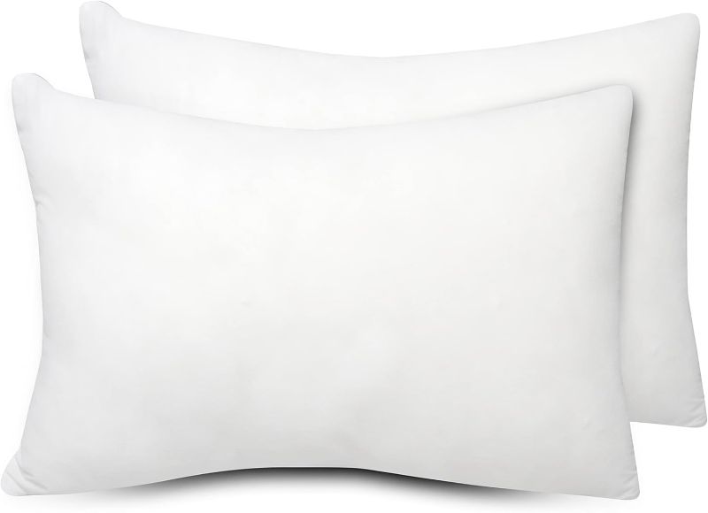 Photo 1 of White Throw Pillows Insert (Pack of 2) Bed and Couch Pillows - Indoor Decorative Pillows (12x20 inches) OEKOTEX Certified