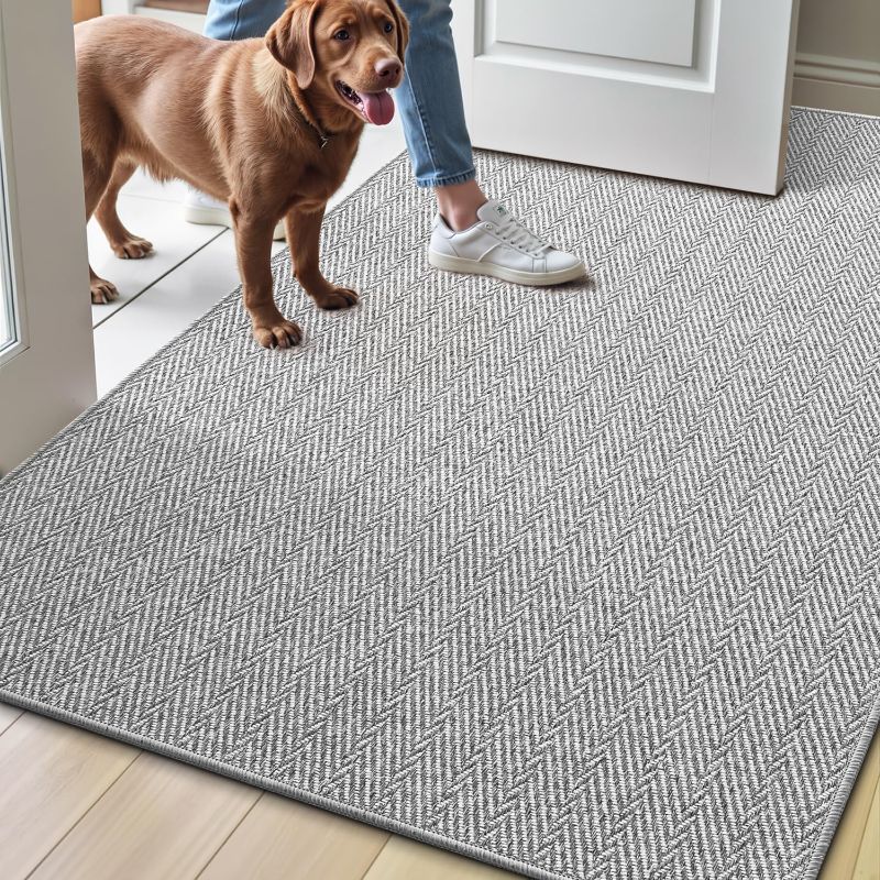 Photo 1 of LUMI Ultra Thin Indoor Door Mat for Entrance 32"x48", Non Slip Entryway Mat, Low Profile Doormat, Unique Herringbone Design Carpet for Inside, Patio, Porch, Gray