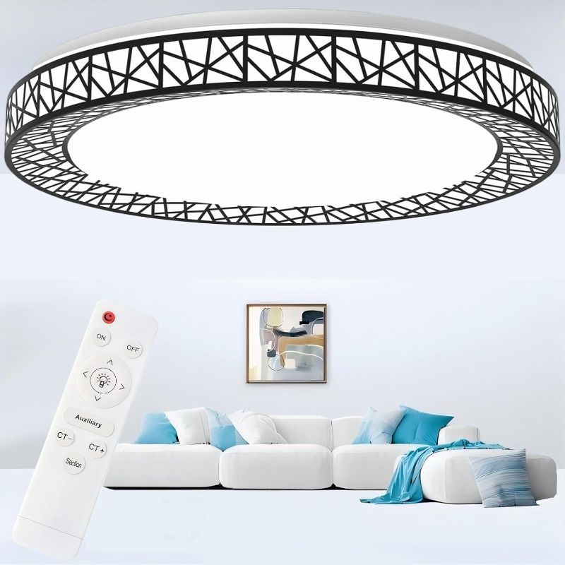 Photo 1 of 24 Inch Flush Mount Ceiling Light, Dimmable Ceiling Lights with Remote, 48W 4800LM 3000-6000K Adjustable, Modern Brushed Nickel LED Ceiling Light Fixture for Bedroom, Kitchen, Black