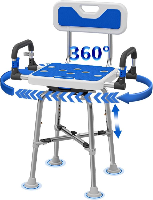 Photo 1 of Swive Shower Chair with Arms and Back Heavy Duty 500 lbs for Seniors Elderly Disabled or Bariatric Adults Bench Seat for Inside Shower Stall and Bathroom Bath Tub Seats Adjustable Stool