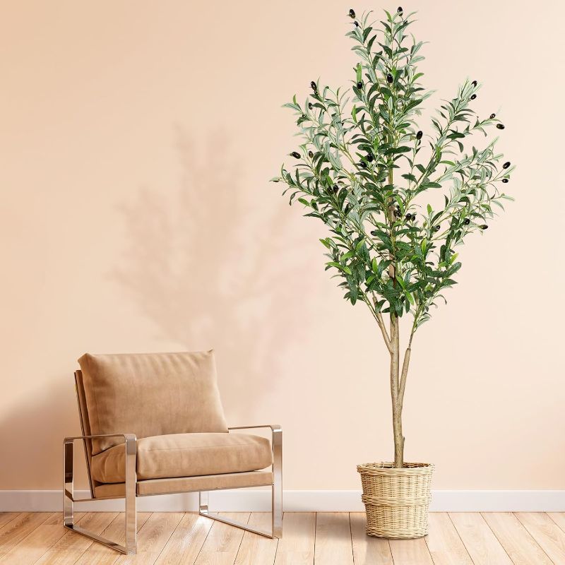 Photo 1 of 6ft Faux Olive Tree, Artificial Olive Tree Indoor, High Imitation Silk Plant Fake Olive Tree with Realistic Leaves and Fruits, Suitable for Home Living Room Office Decoration