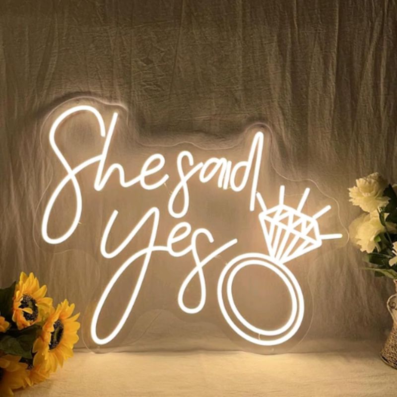 Photo 1 of She Said Yes Neon Sign, Custom Neon Signs For Wedding, Wedding Party Decoration Wall Hanging Art, Couple Engagement Decor, Gift For Her Size:20x16inches