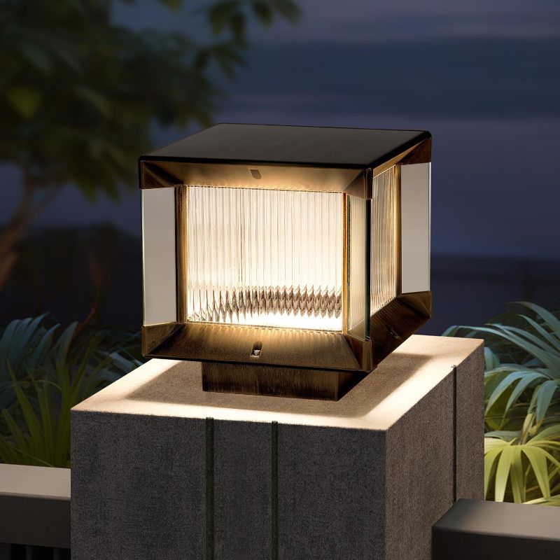 Photo 1 of LUTEC Solar Post Lights Outdoor, Dusk to Dawn Solar Lamp Post Light with Remote Control, Waterproof RGB Color Changing Post Light Solar Powered, Black Column Lights Pillar Lights for Outside